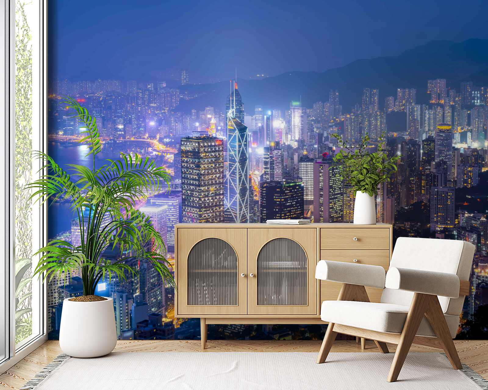 Papier peint vue panoramique de hong kong la nuit depuis la tour d'observation