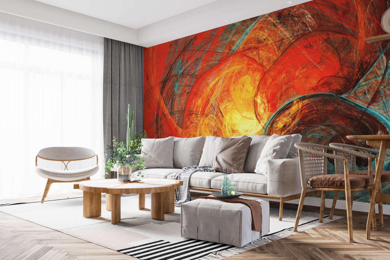 Papier peint le centre en or est décoré de fractales richement colorées