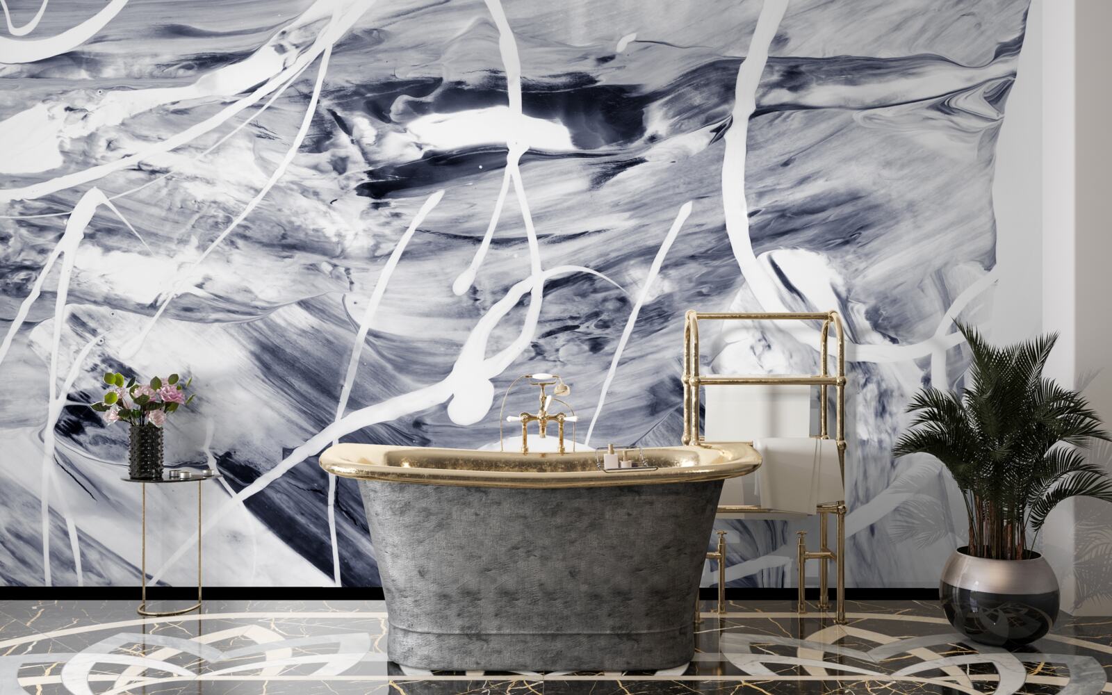 Papier peint traits de peinture blanche sur fond noir