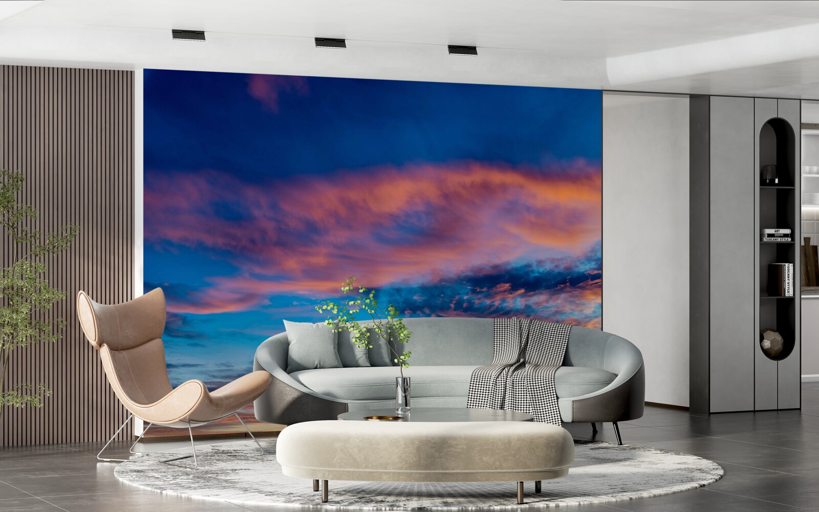 Papier peint nuages au coucher du soleil, ballottés par le vent