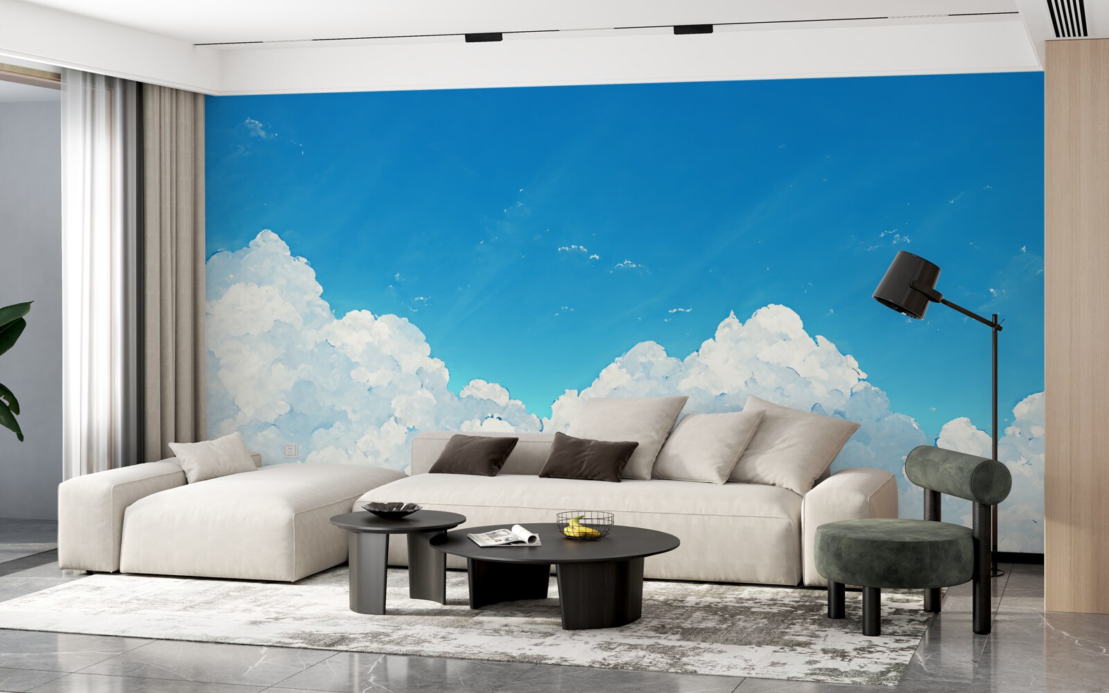 Papier peint ciel bleu et nuages blancs comme neige