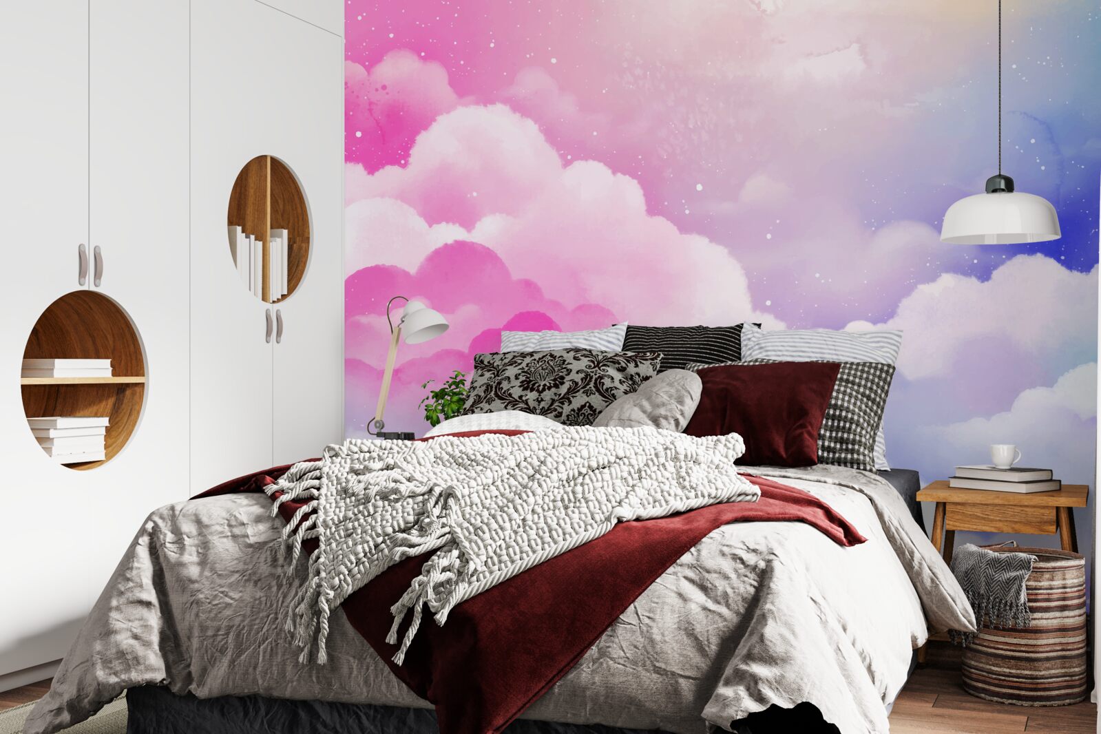 Papier peint le ciel est rose et bleu vif dans un style abstrait