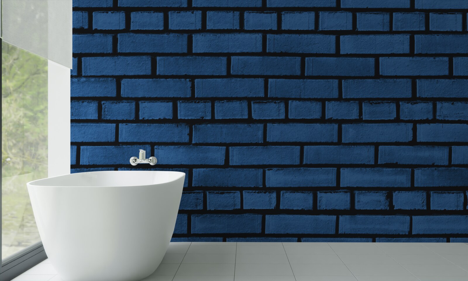 Papier peint Le mur est fait de briques bleu foncé