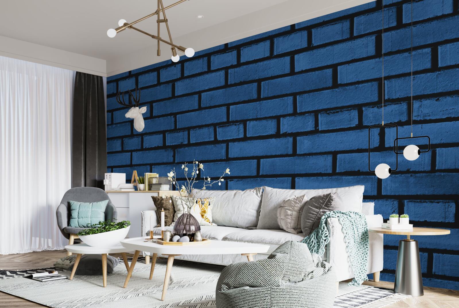 Papier peint Le mur est fait de briques bleu foncé
