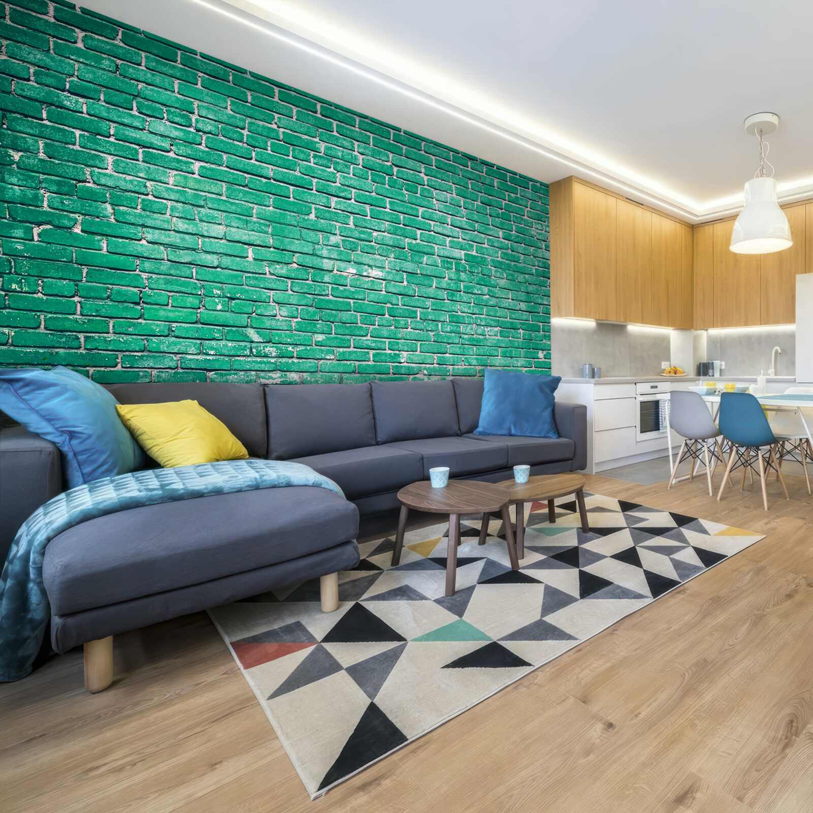 Papier peint Mur de briques turquoise