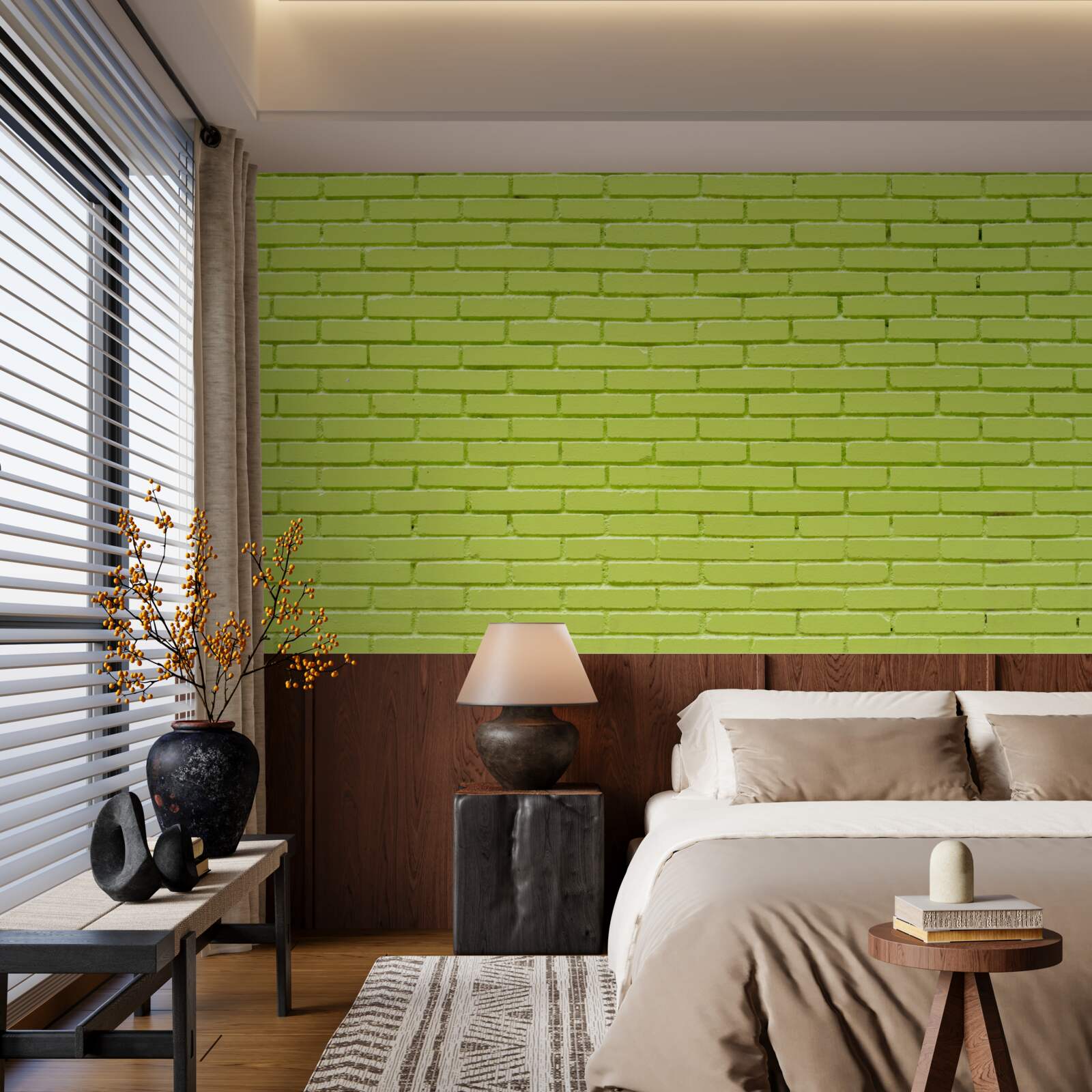 Papier peint Mur de briques dans une teinte vert clair
