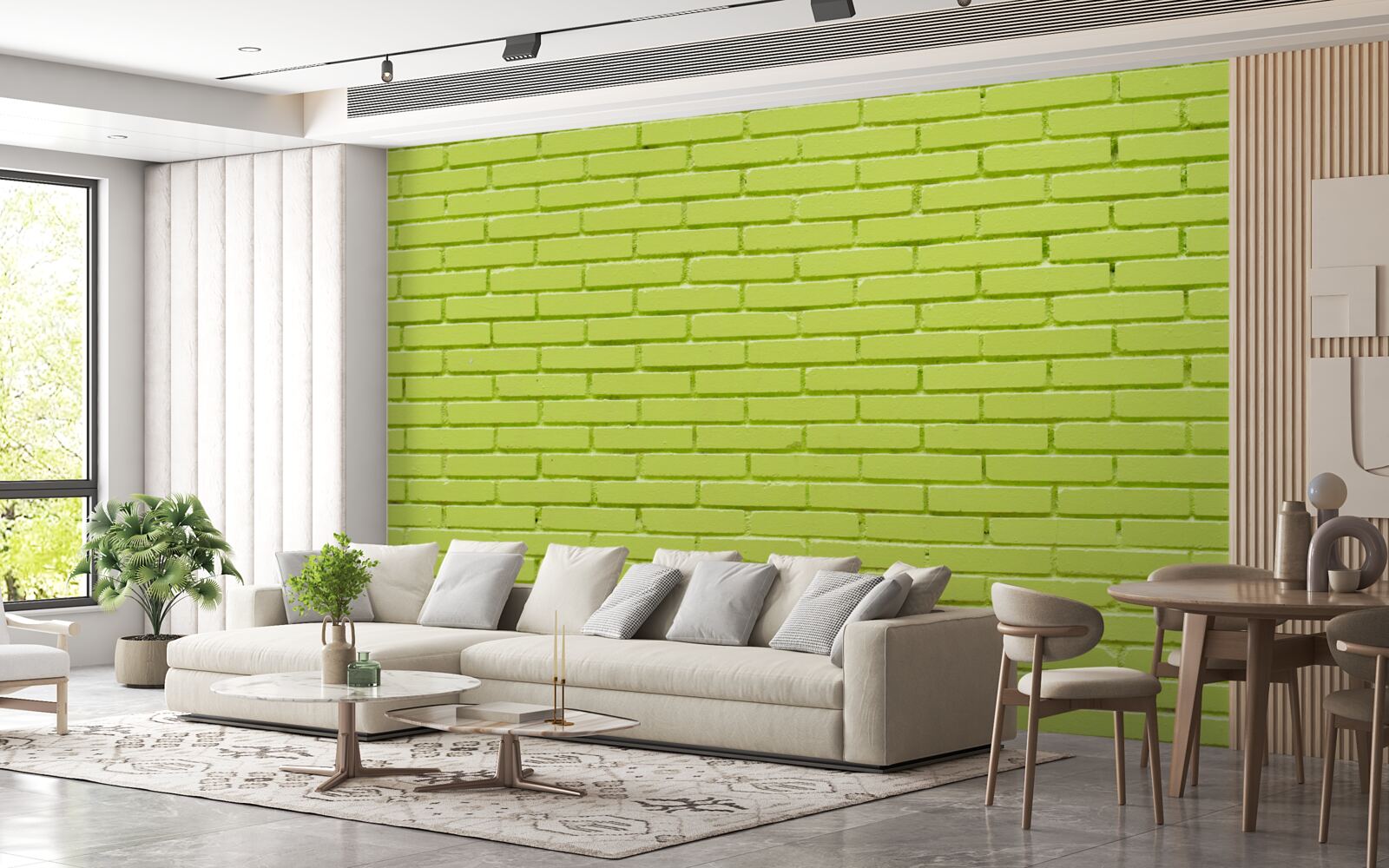 Papier peint Mur de briques dans une teinte vert clair