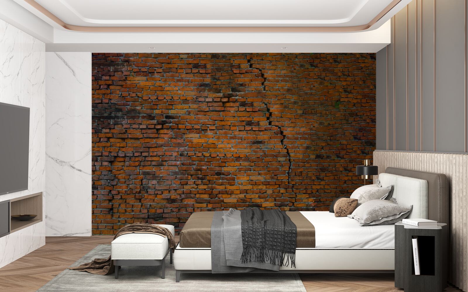 Papier peint grande fissure dans un mur de briques