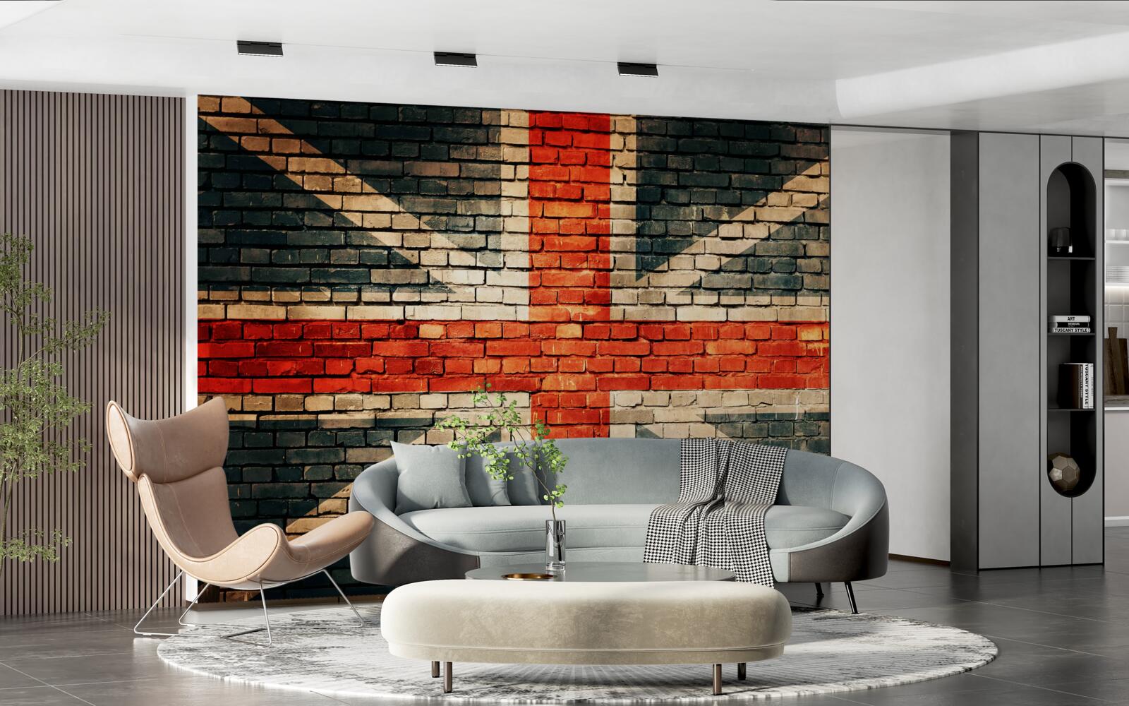 Papier peint drapeau britannique sur un mur de briques