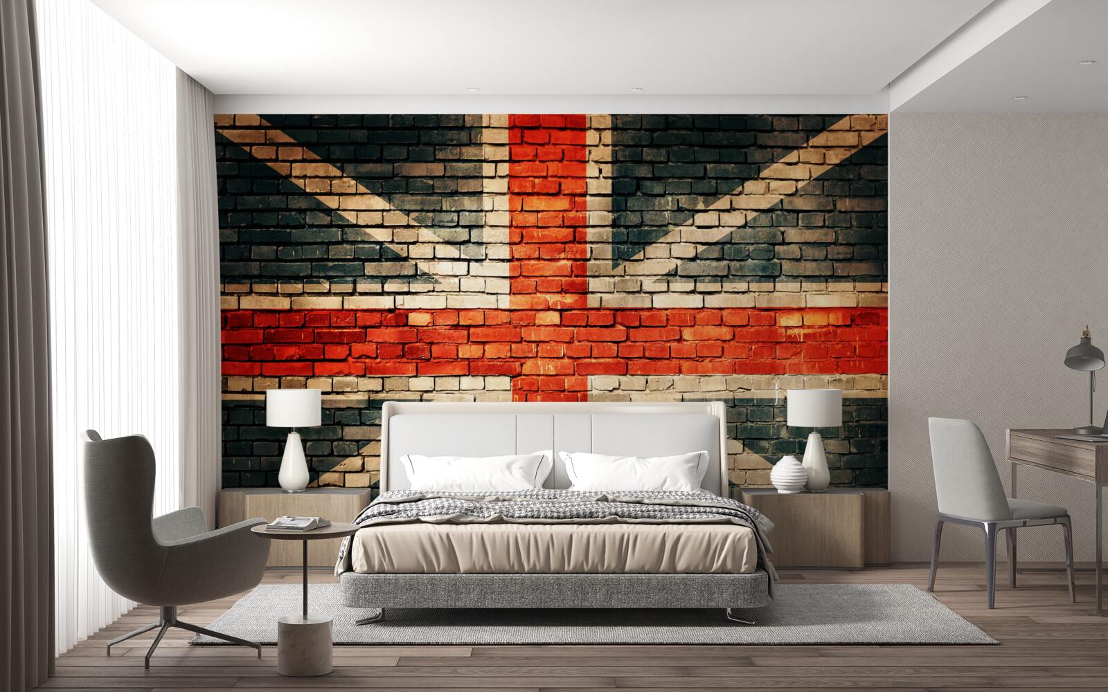 Papier peint drapeau britannique sur un mur de briques