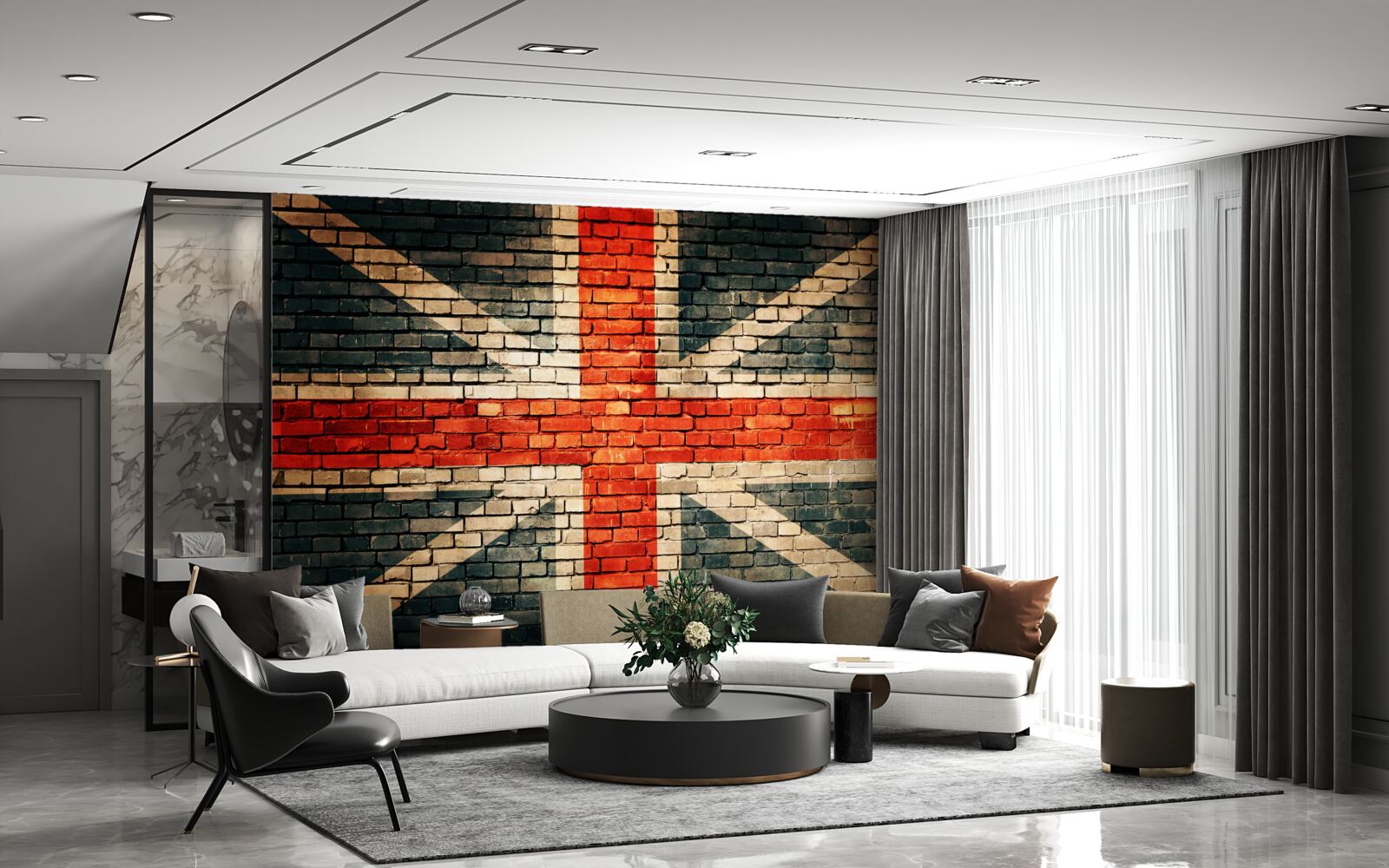Papier peint drapeau britannique sur un mur de briques