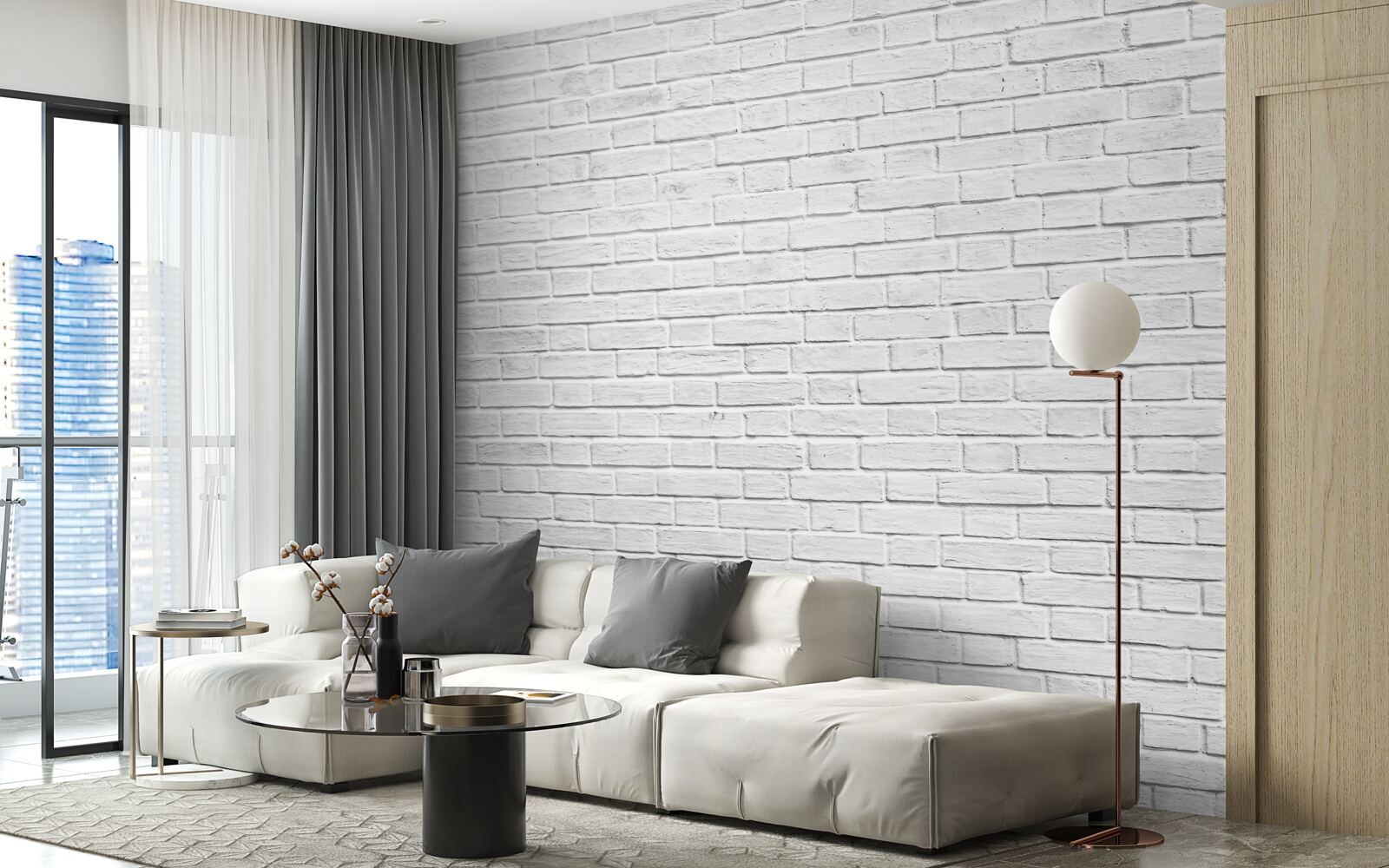 Papier peint bâtiment en briques blanches