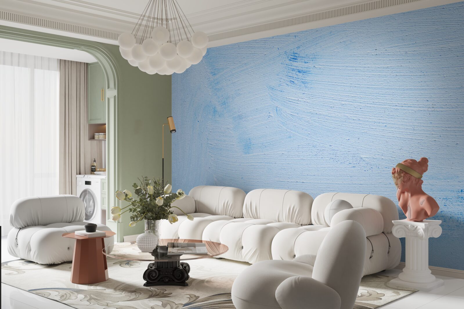 Papier peint une couche de plâtre souple de couleur azur