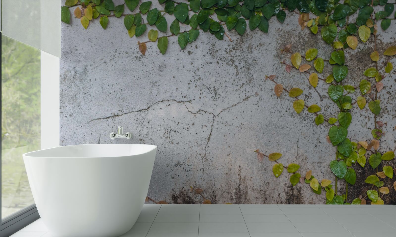Papier peint les feuilles sont vert-jaune sur fond gris