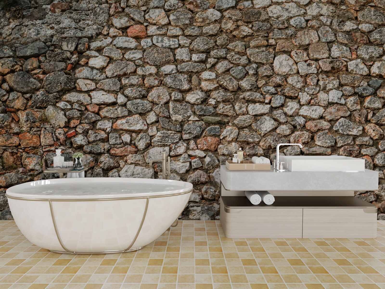 Papier peint mur antique en pierre multicolore