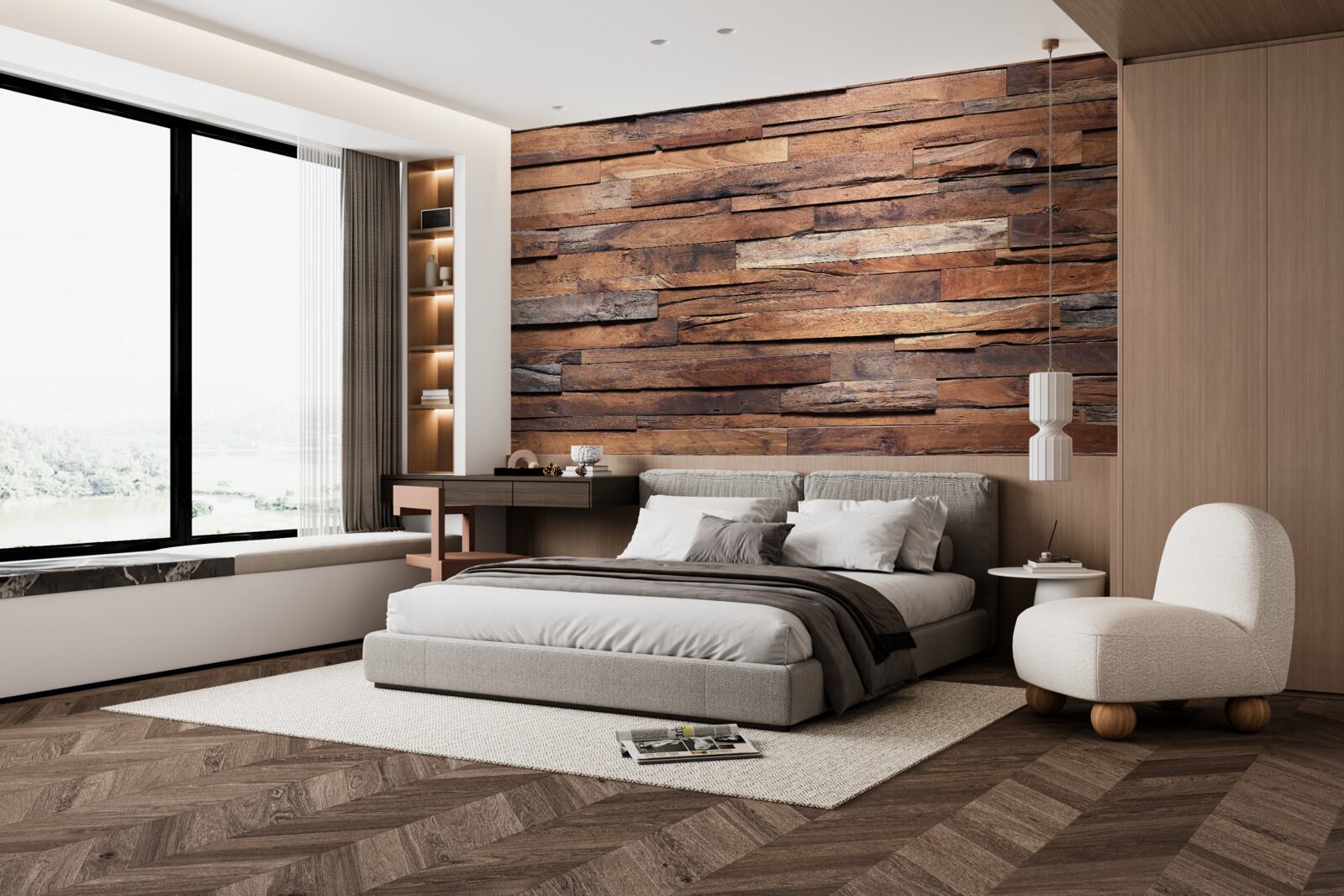 Papier peint planche de bois dans une teinte marron vieilli
