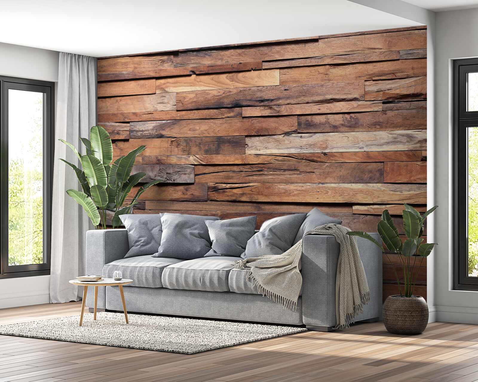 Papier peint planche de bois dans une teinte marron vieilli