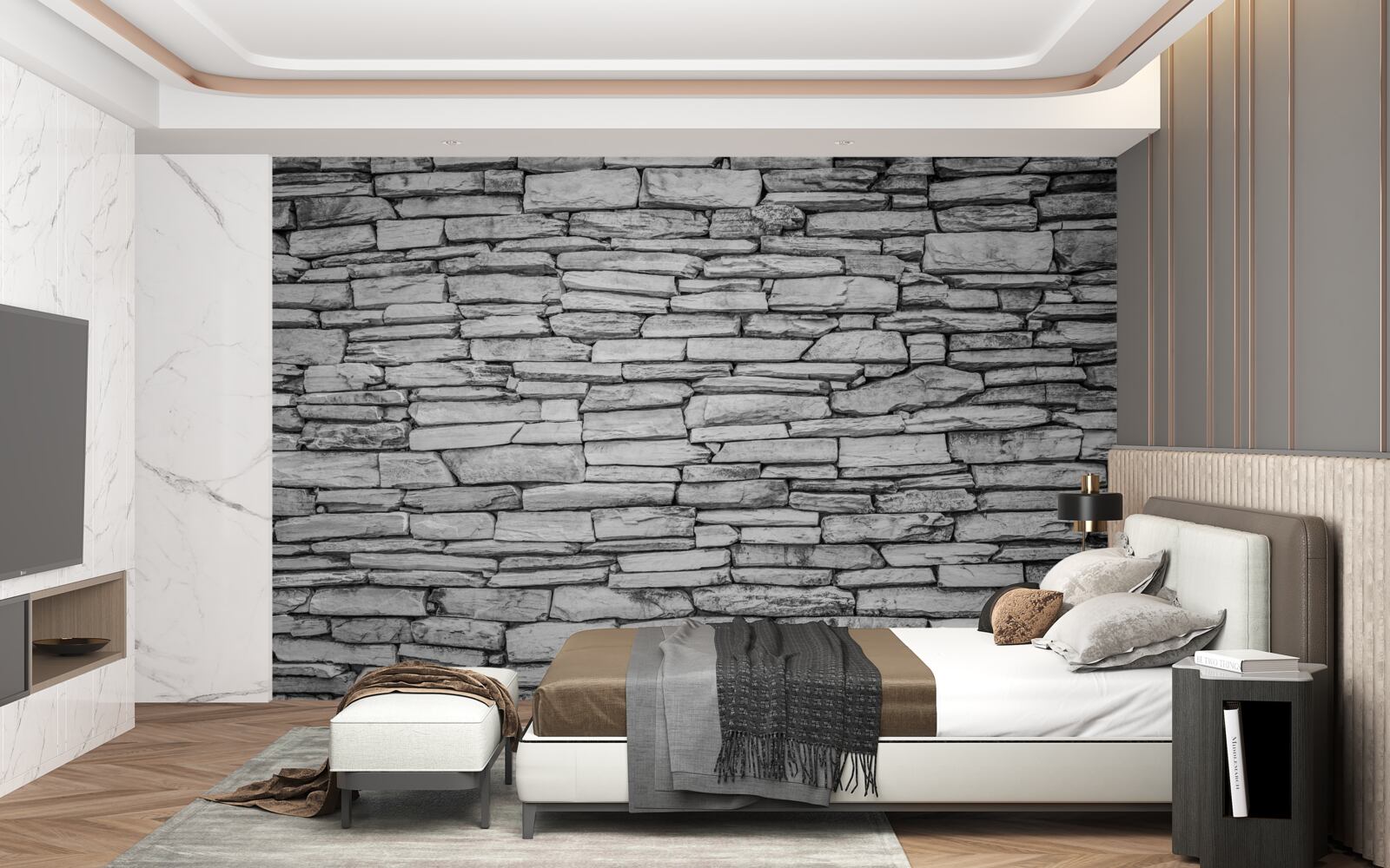 Papier peint structure de mur en pierre grise