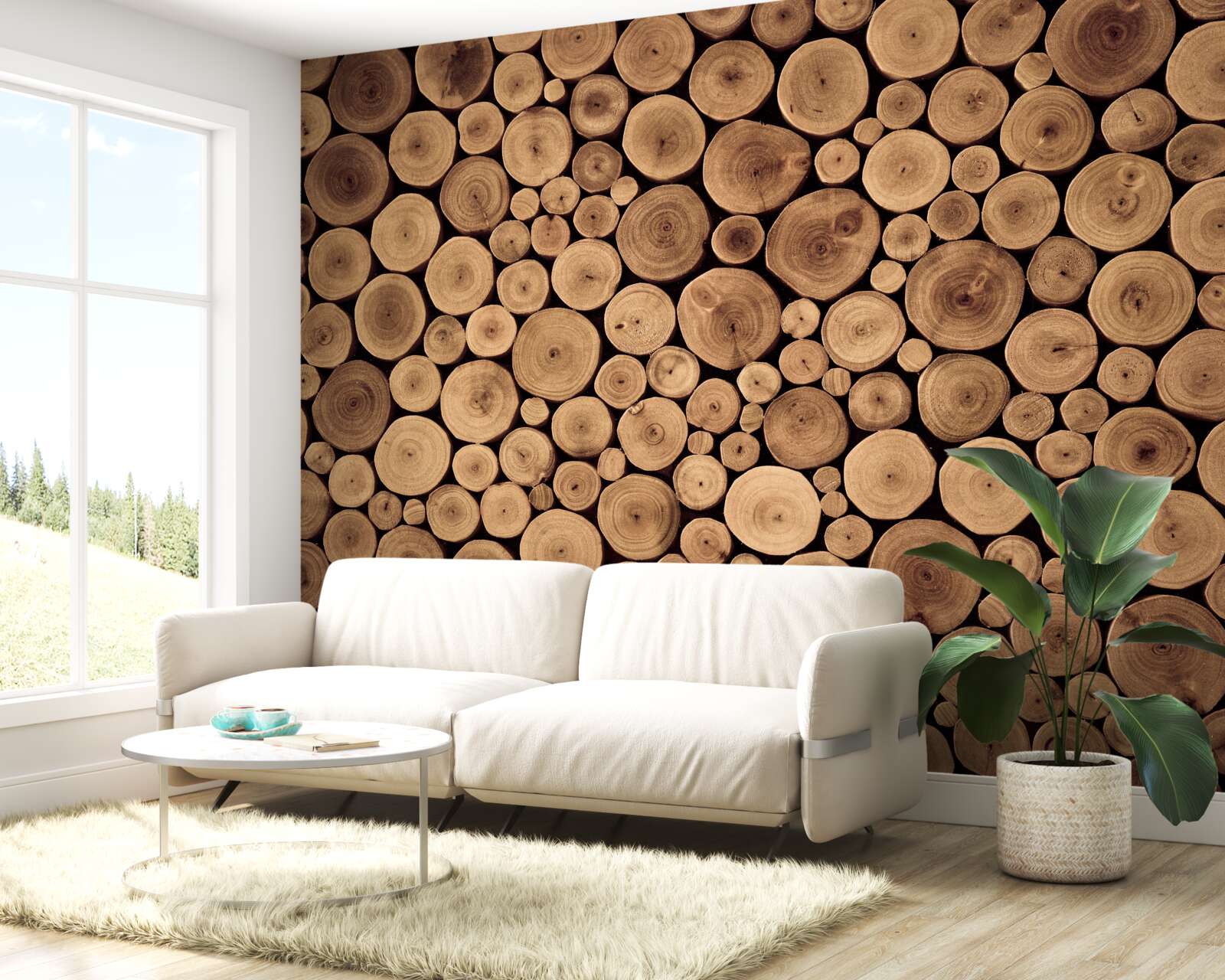 Papier peint tailler soigneusement les troncs d'arbres ronds