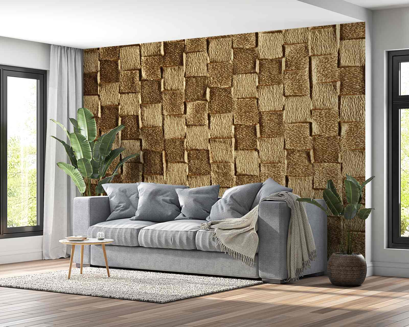 Papier peint motif carré marron