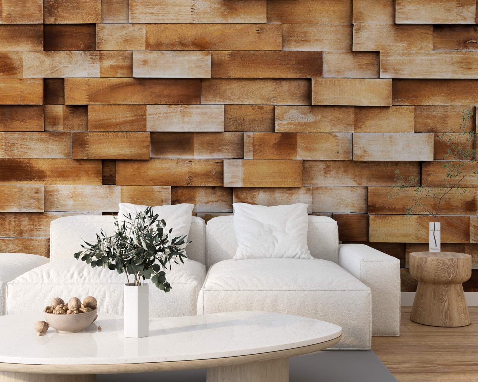 Papier peint barrière en poutres de bois