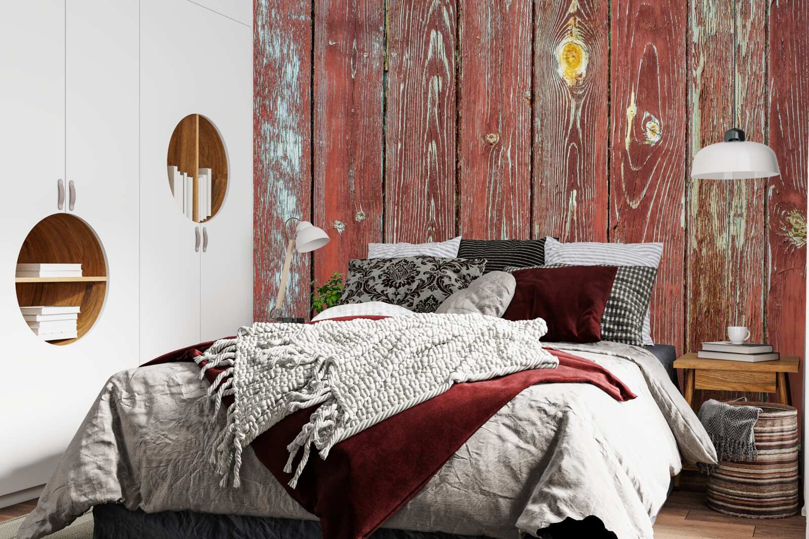 Papier peint le fond en bois est rouge et a un aspect antique