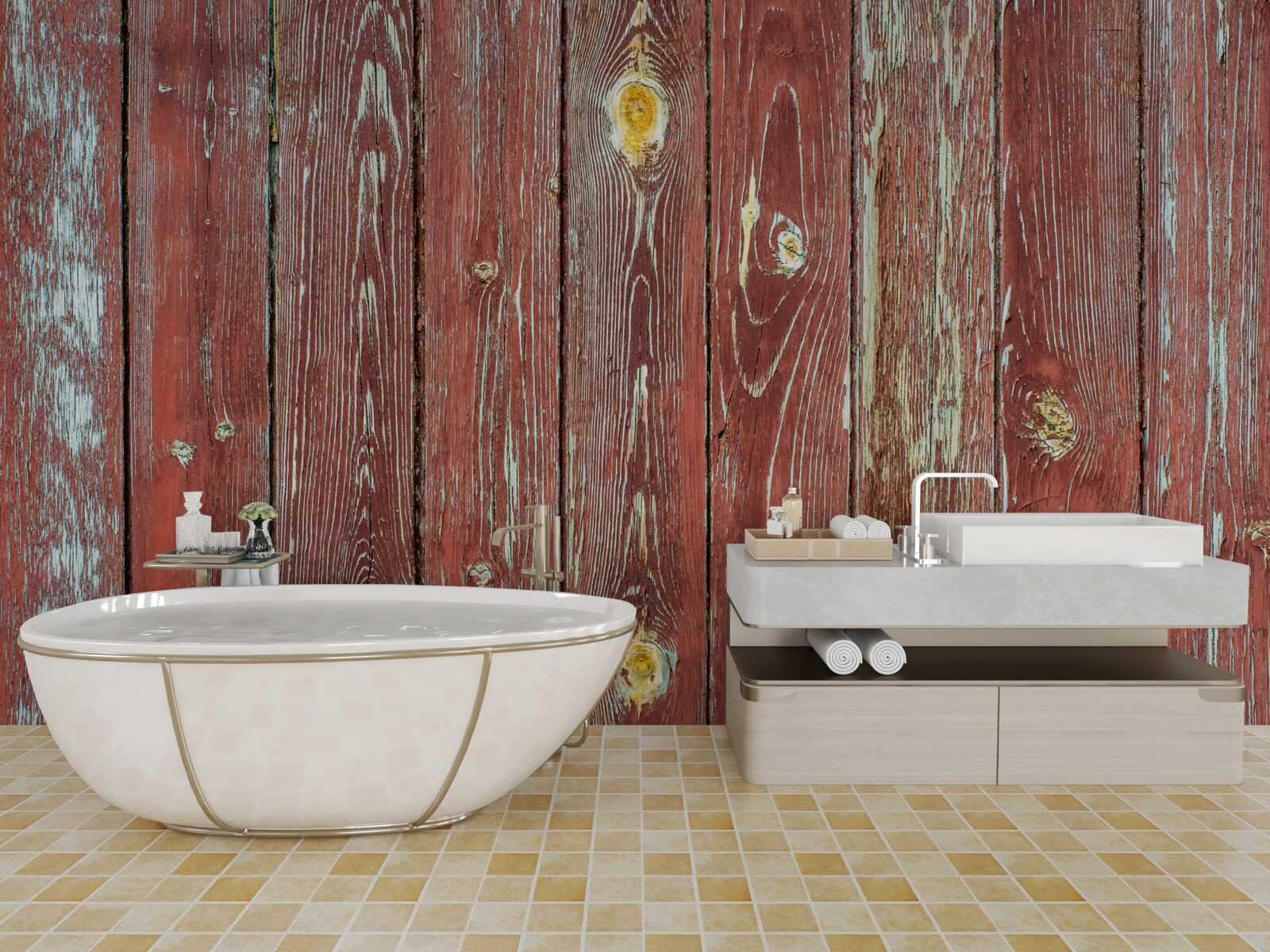 Papier peint le fond en bois est rouge et a un aspect antique
