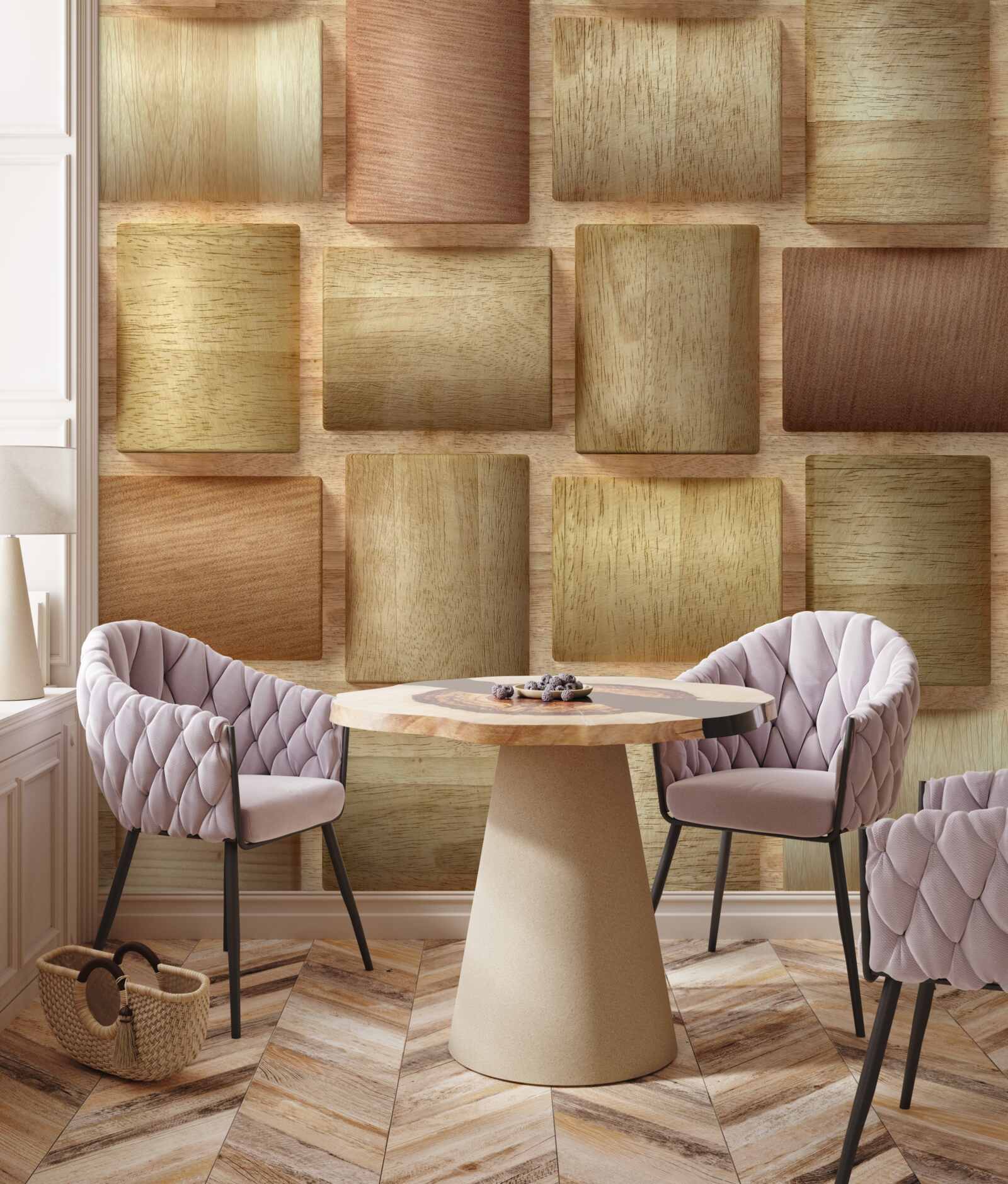 Papier peint cubes en bois multicolores
