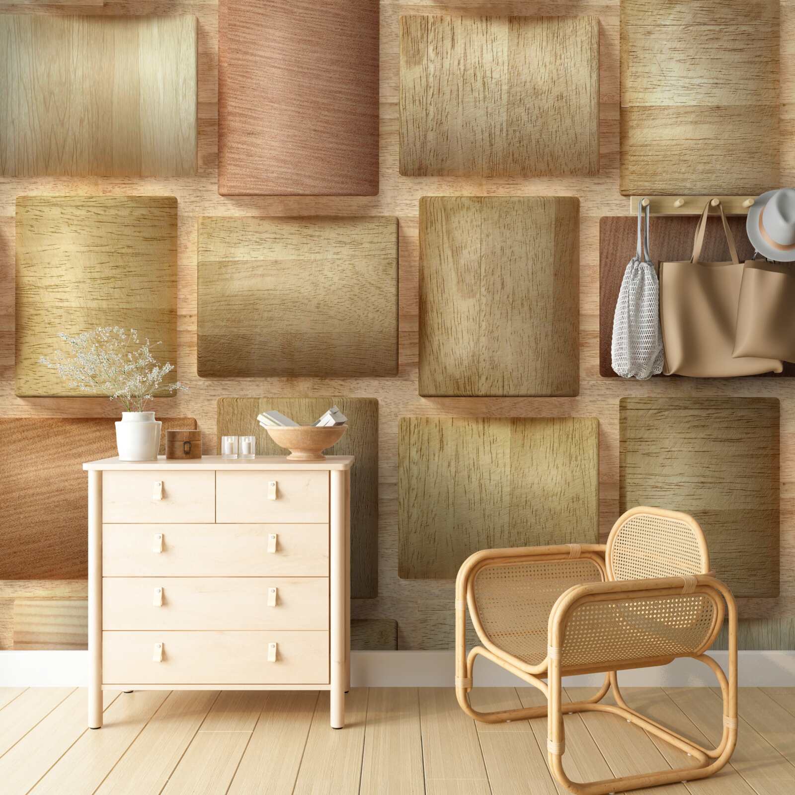 Papier peint cubes en bois multicolores