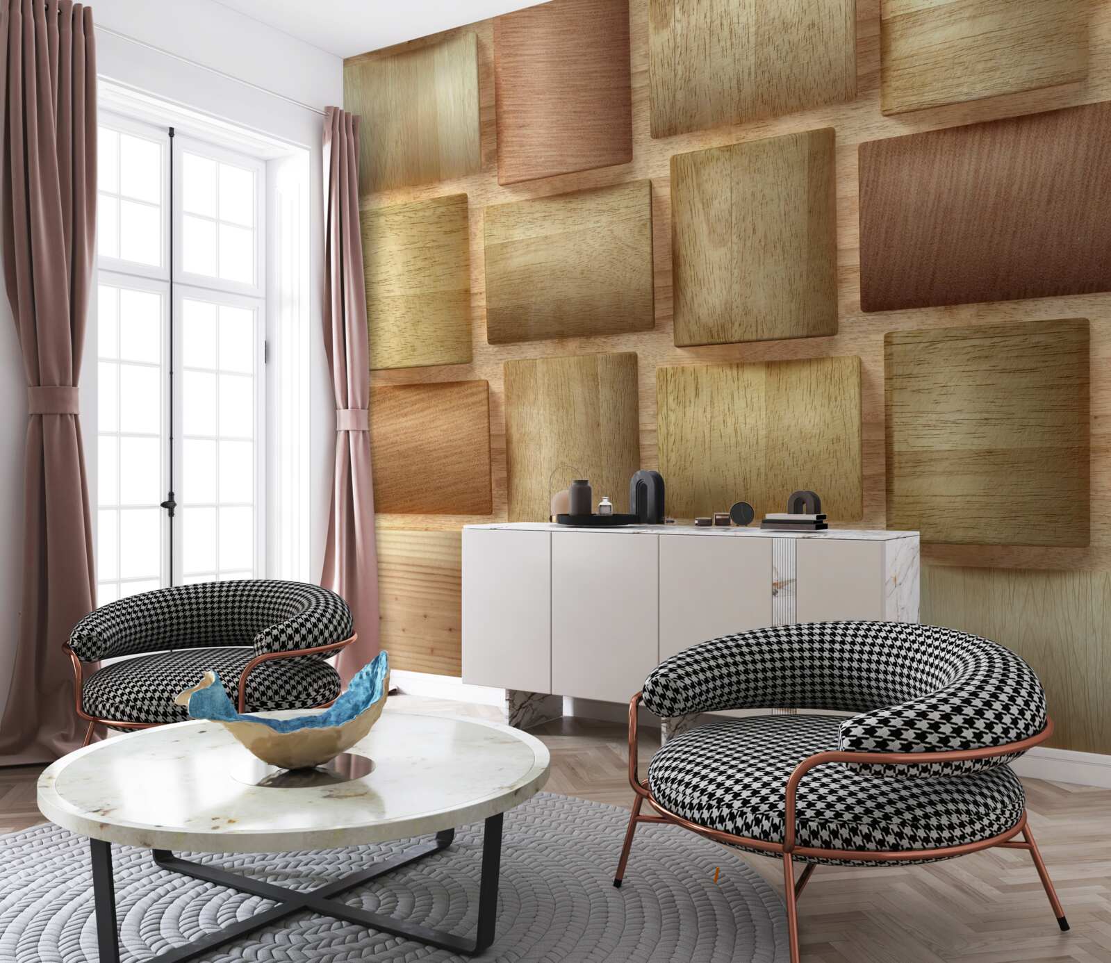 Papier peint cubes en bois multicolores