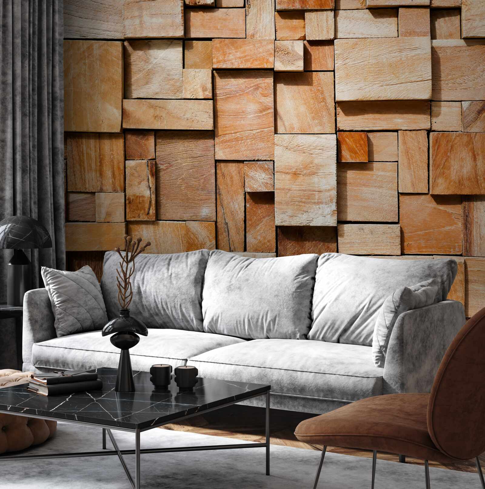 Papier peint produit décoratif en fragments de bois