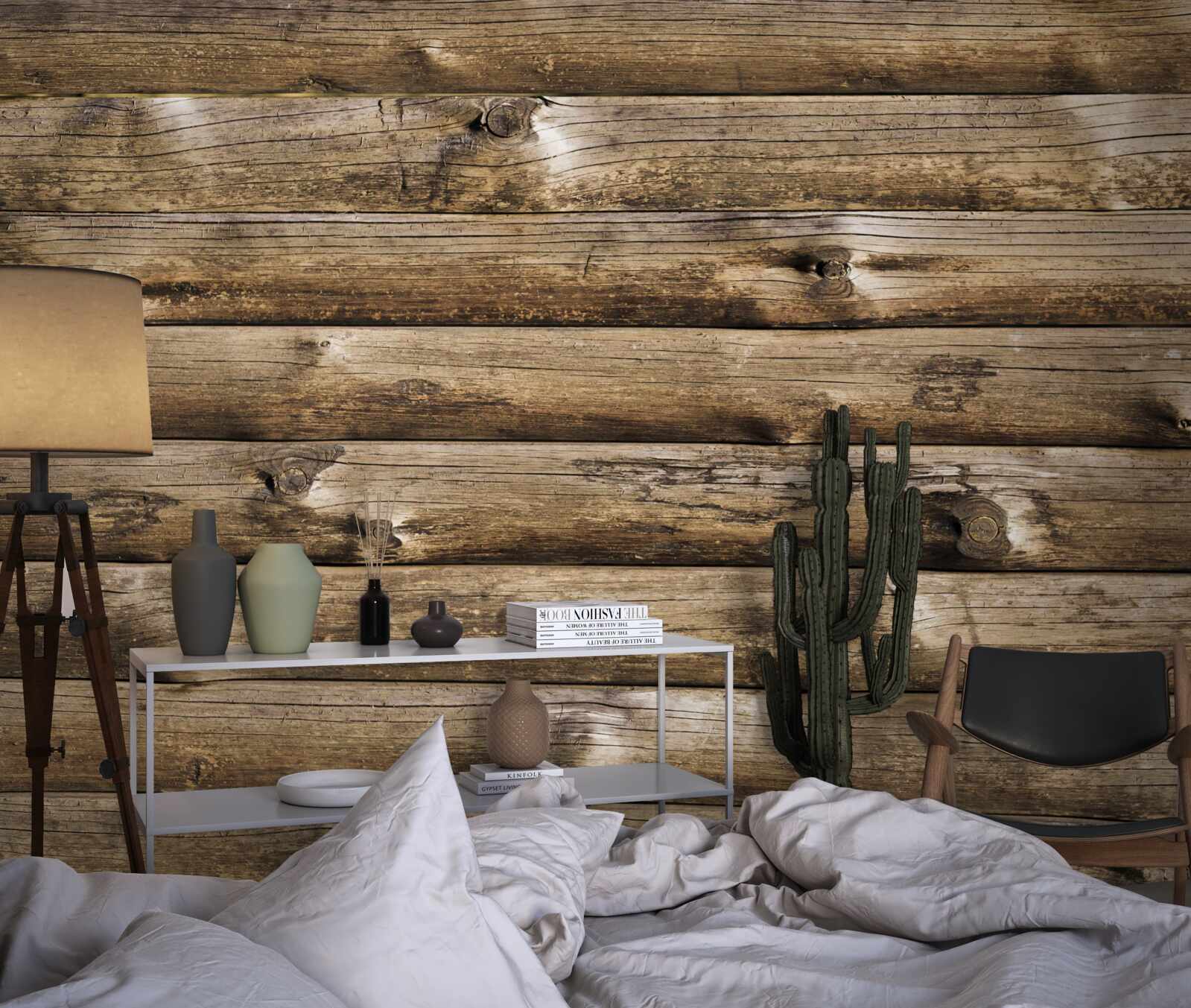Papier peint Mur en rondins bruns