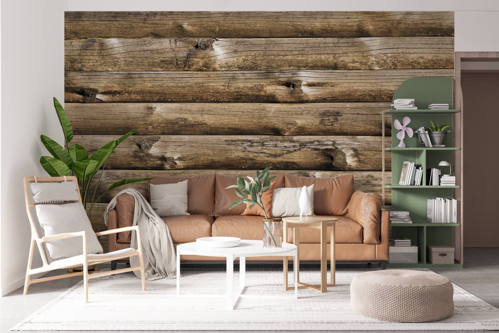 Papier peint Mur en rondins bruns