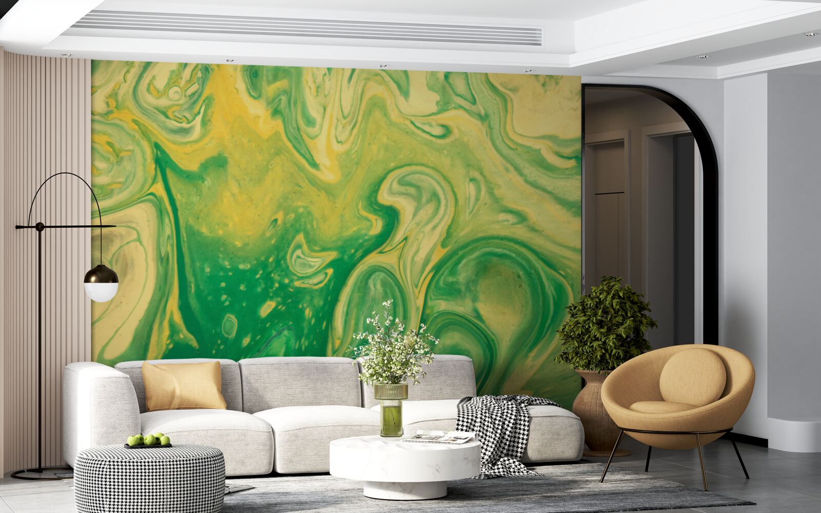 Papier peint des taches vert-jaune sur le fond