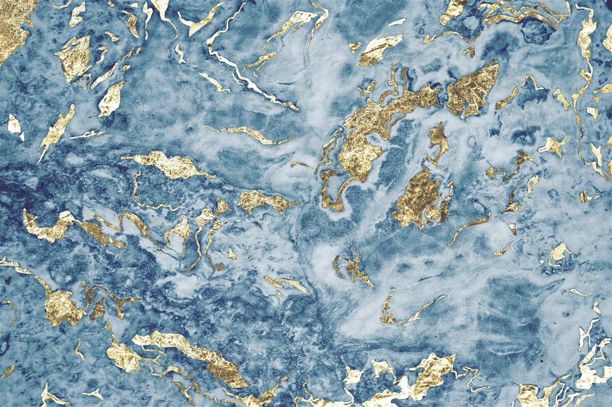Papier peint marbre bleu veiné d'or