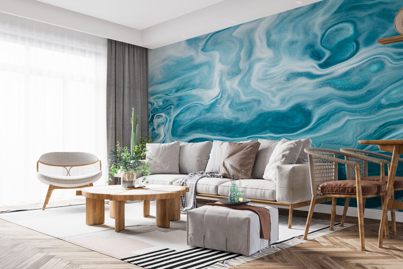 Papier peint subtile nuance turquoise du marbre