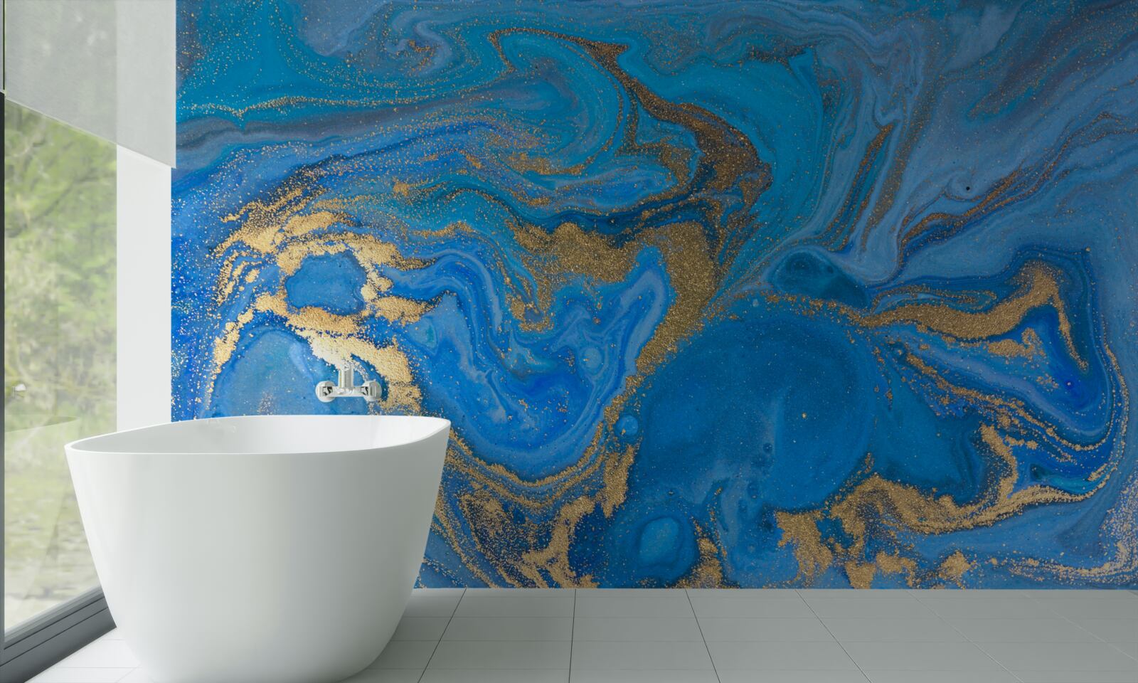 Papier peint bleu et or dans le style marbre
