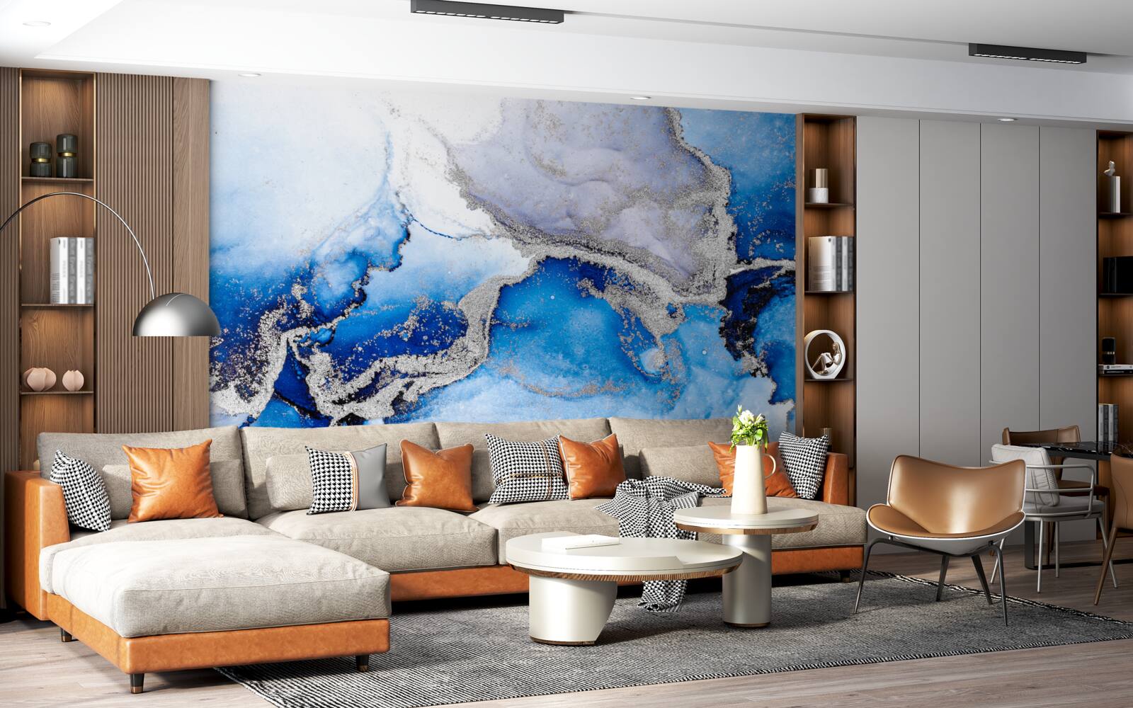 Papier peint fond abstrait extravagant dans une teinte bleue