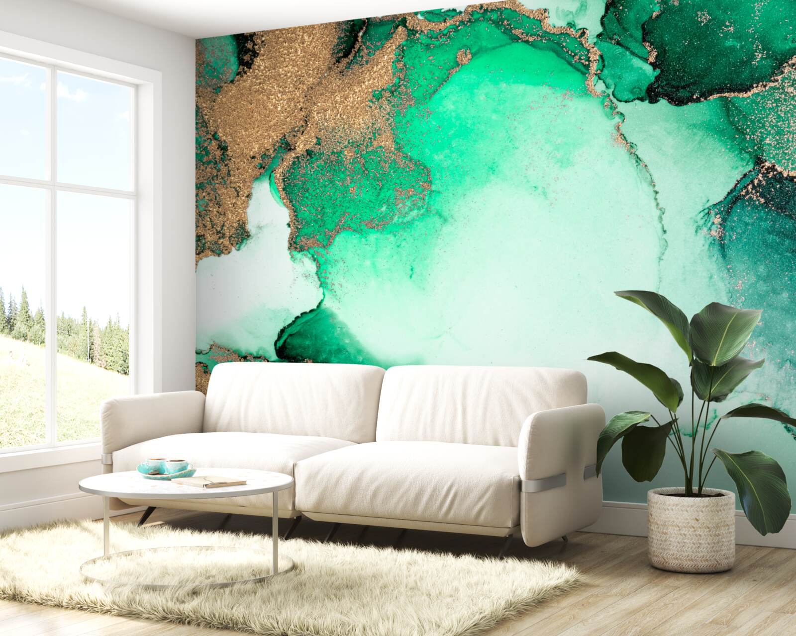 Papier peint fond abstrait vert doré