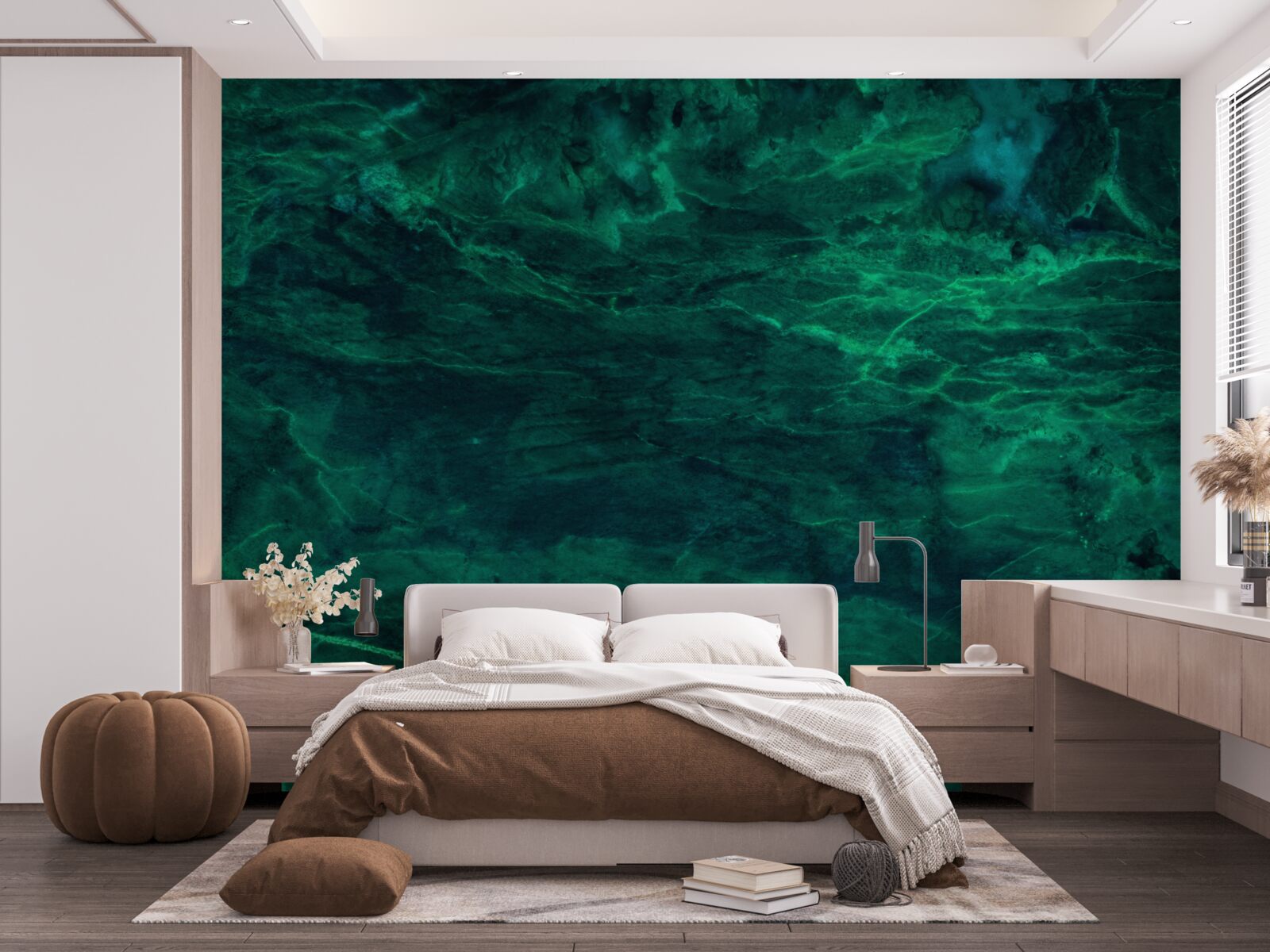 Papier peint marbre vert foncé