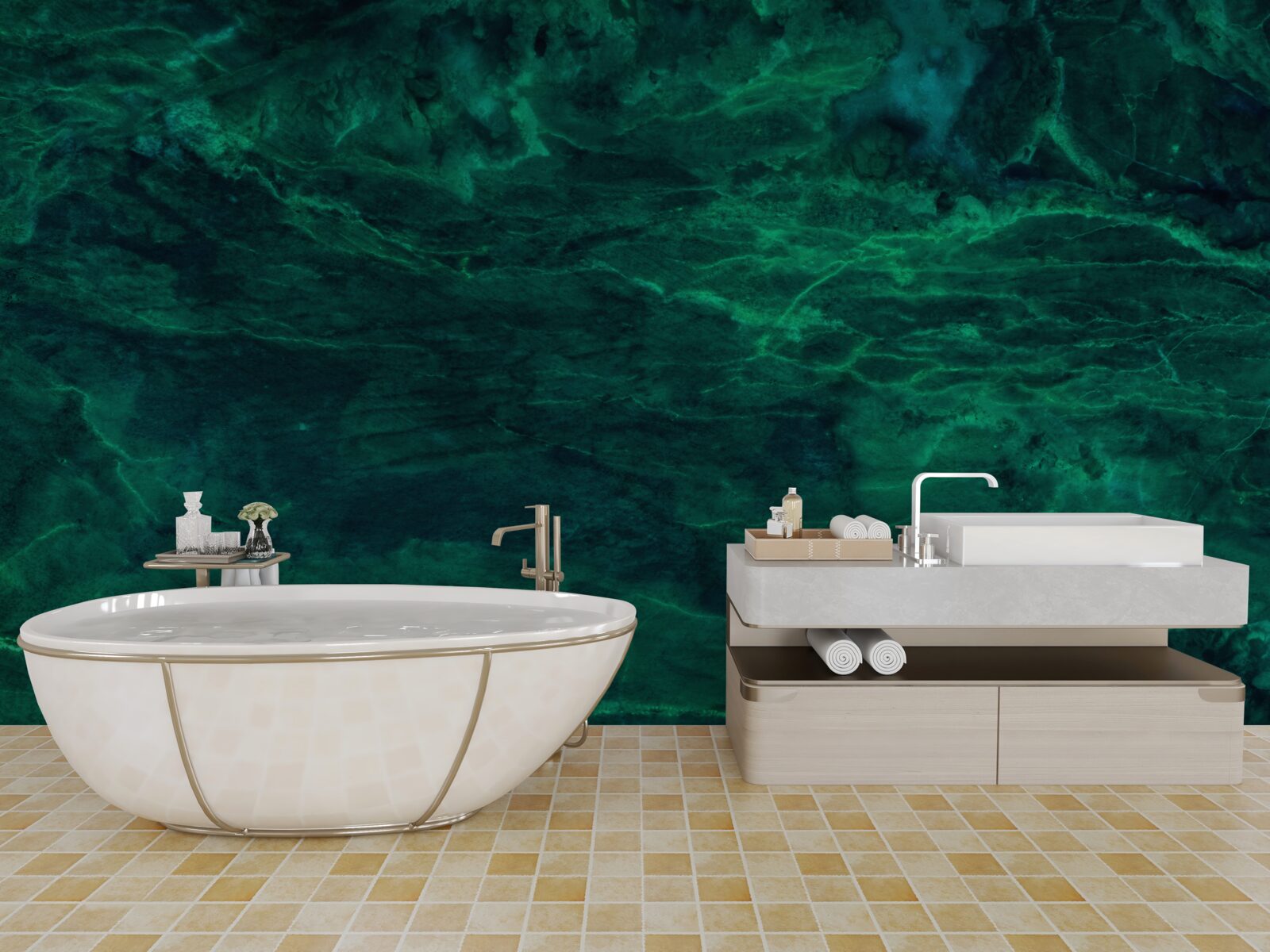 Papier peint marbre vert foncé