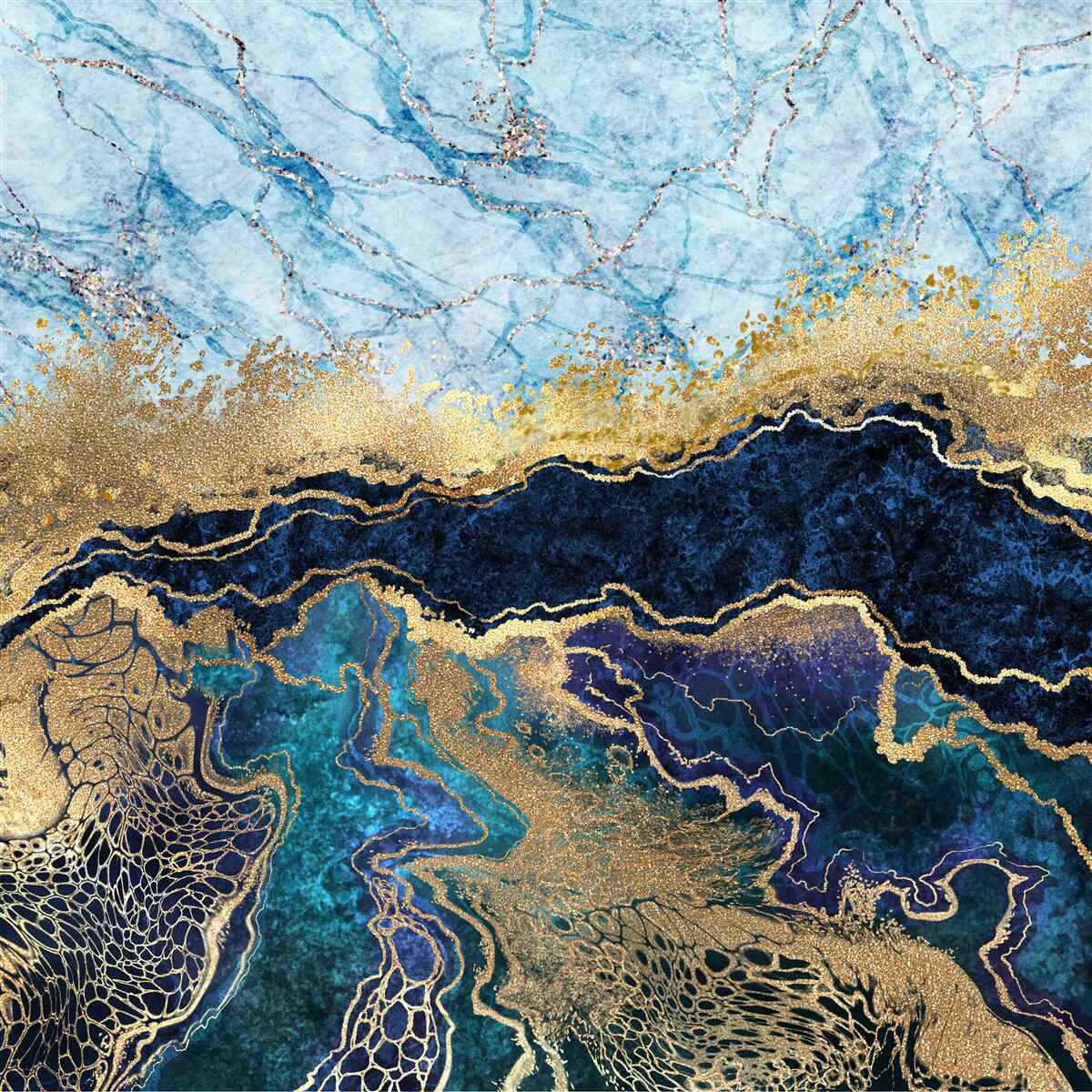 Papier peint marbre bleu de luxe avec veines d'or