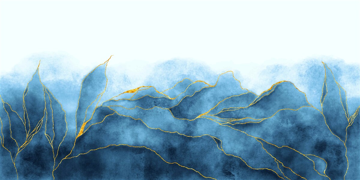 Papier peint Feuilles d'aquarelle en nuances de bleu
