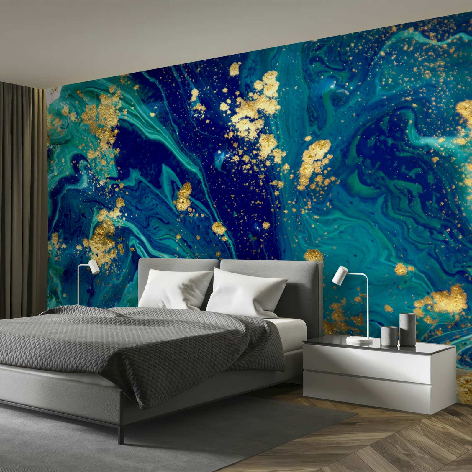 Papier peint toile de fond époustouflante dans les tons bleu foncé et or