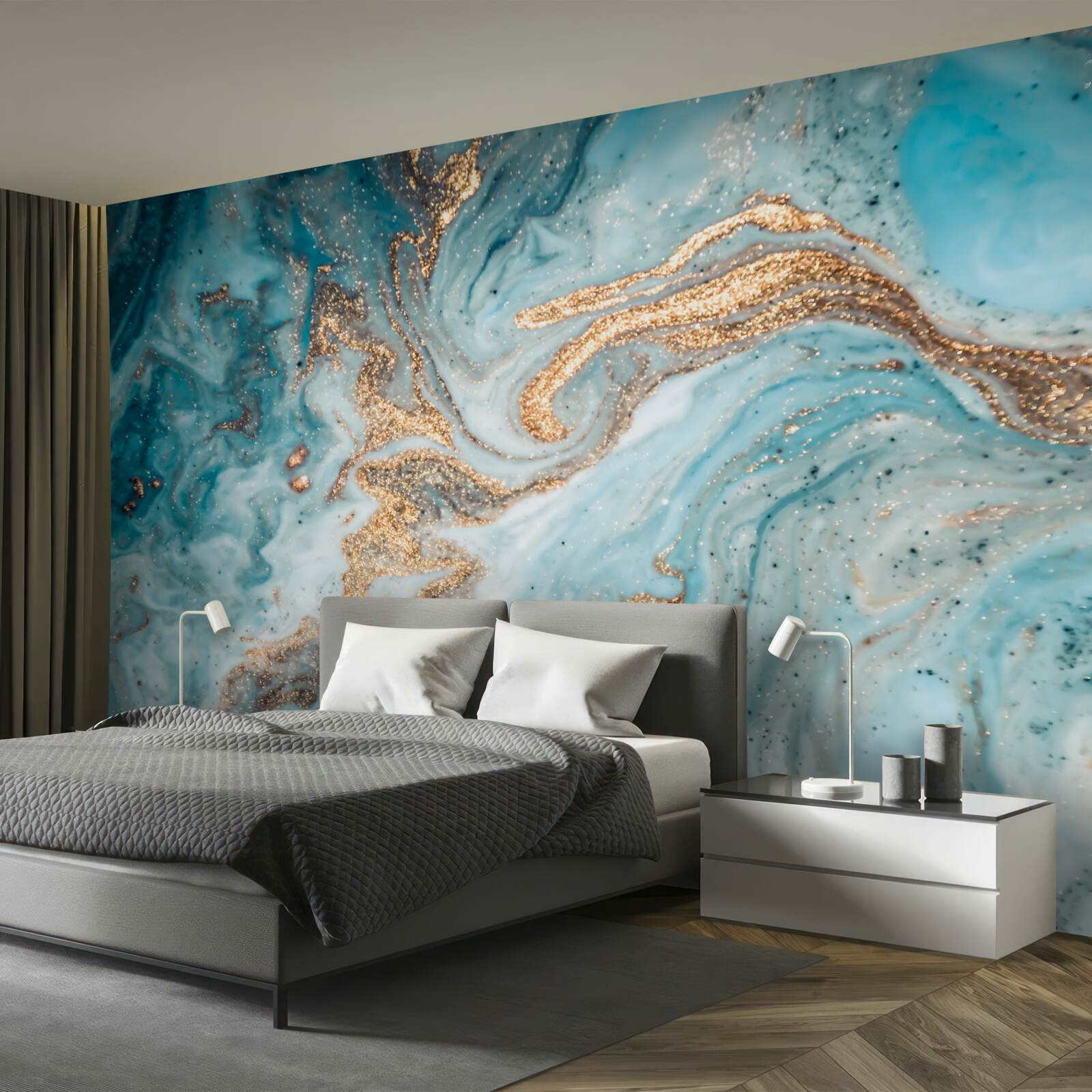 Papier peint des vibrations dans les tons de bleu et d'or