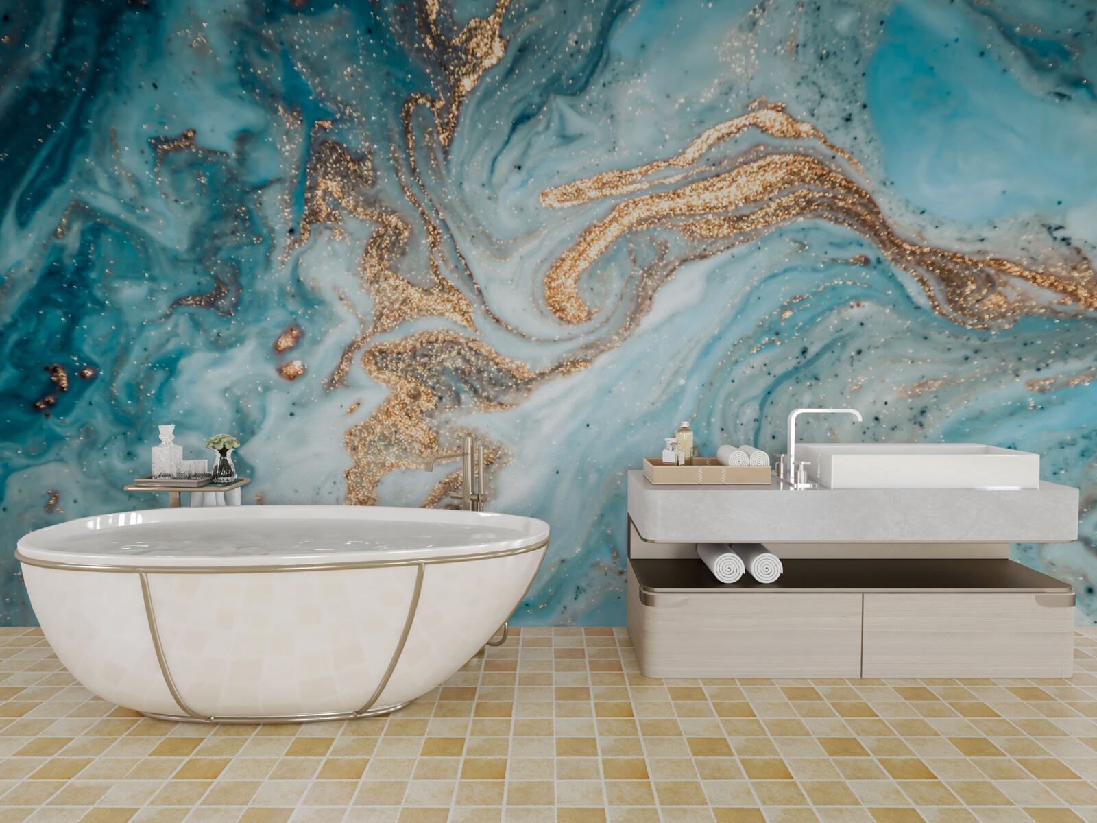 Papier peint des vibrations dans les tons de bleu et d'or
