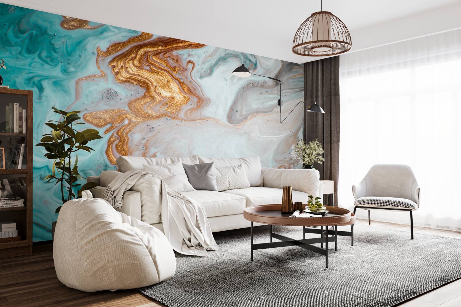 Papier peint marbre avec abstraction lumineuse