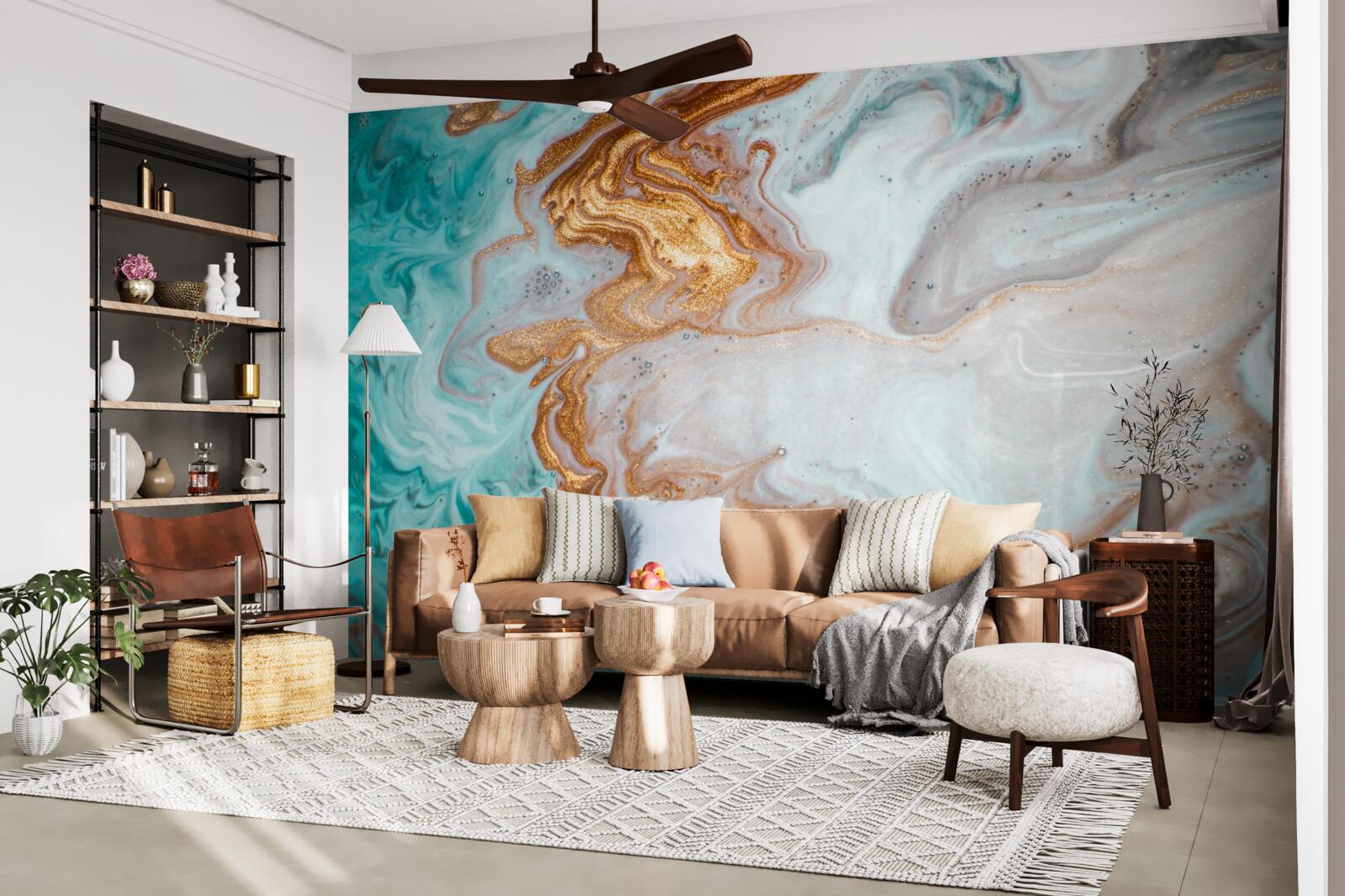Papier peint marbre avec abstraction lumineuse