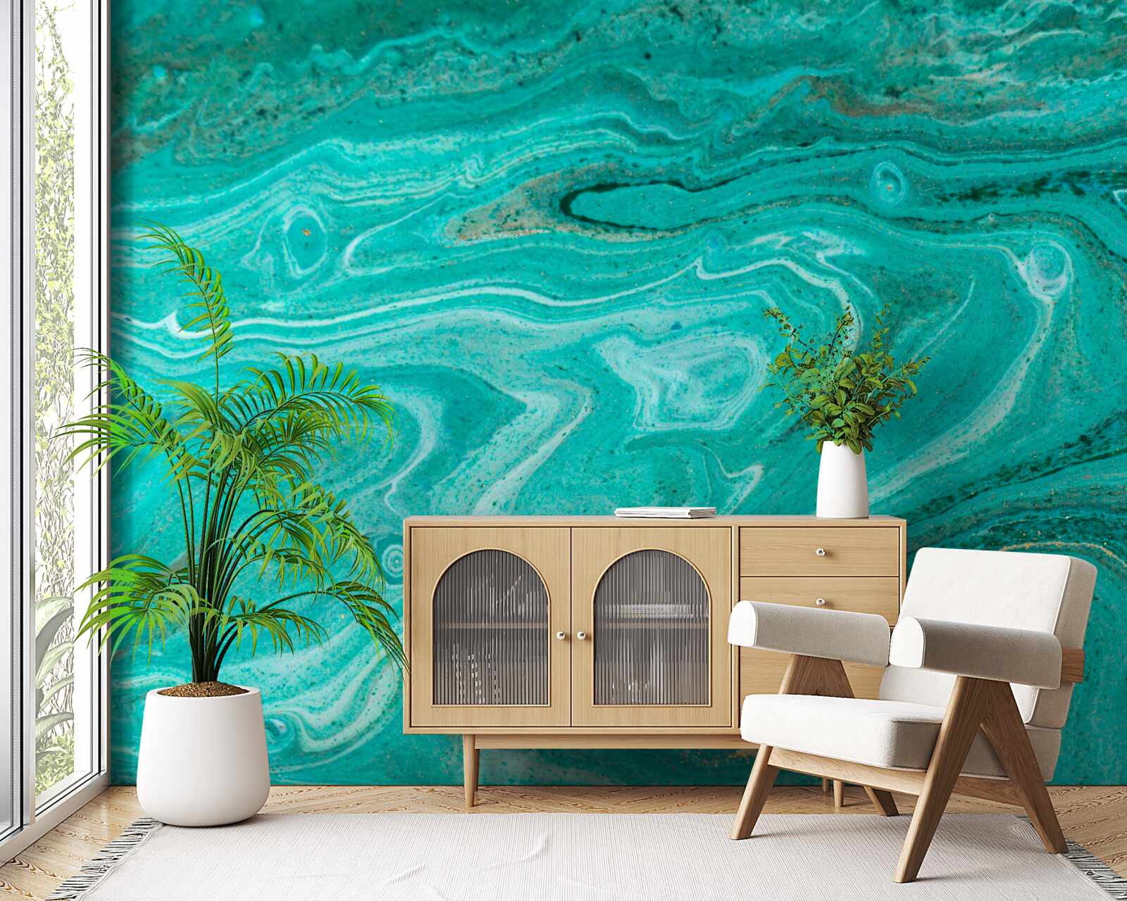 Papier peint marbre dans les tons vert clair