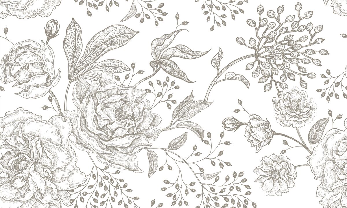 Papier peint la rose et les autres fleurs sont représentées sur un fond blanc